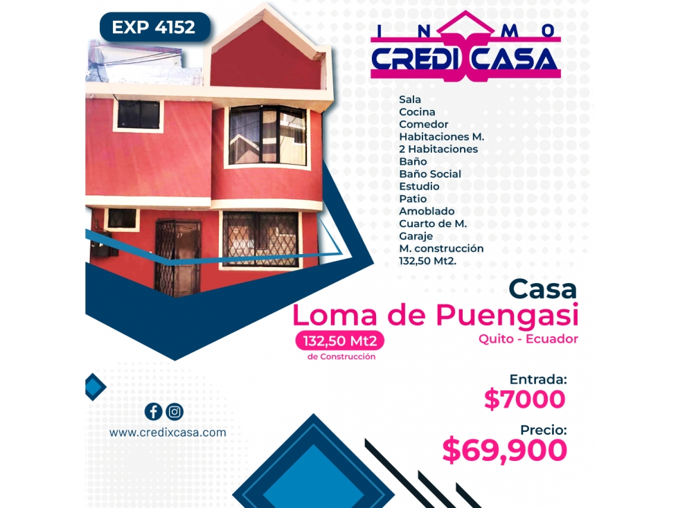 CxC Venta Casa, Loma de Puengasi, Exp. 4152